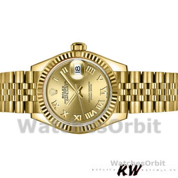Replica Dames Rolex Datejust-279178, 28mm, Geelgoud, Champagne Romeinse wijzerplaat, Lady Champagne
