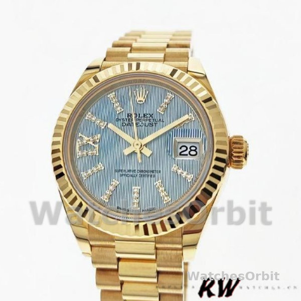 Replica Dames Rolex Datejust 279178-28mm, Cornflower Blue Dial, Fluted Bezel, Lady Cornflower Blue