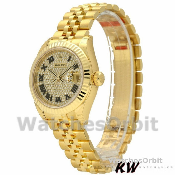 Womens Rolex Datejust-279178, 28mm, Yellow Gold, Diamond Pave Dial, Lady Diamond Pave Replica Watch Image