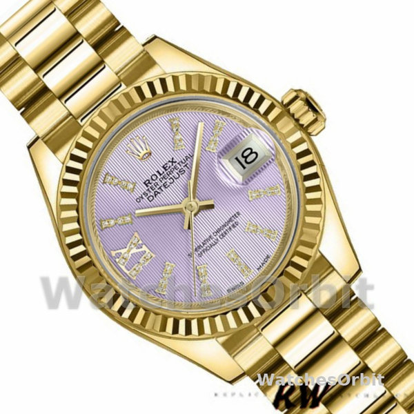Replica Rolex Datejust-279178 da donna, 28 mm, quadrante viola lilla, lunetta scanalata, Lady viola lilla