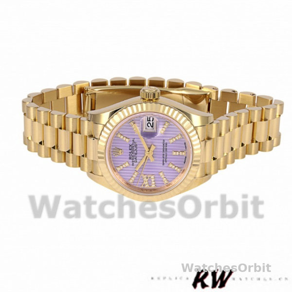 Replica Rolex Datejust-279178 da donna, 28 mm, quadrante viola lilla, lunetta scanalata, Lady viola lilla