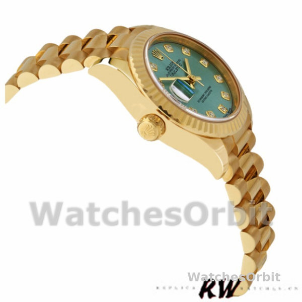 Women's Rolex Datejust 279178-28mm, Mint Green, Diamond Dial, Fluted Bezel, Lady Mint Green