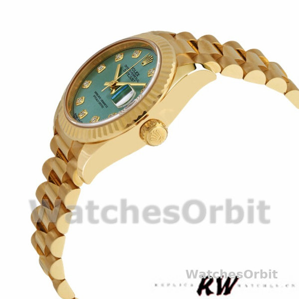 Womens Rolex Datejust 279178-28mm, Mint Green, Diamond Dial, Fluted Bezel, Lady Mint Green Replica Watch Image