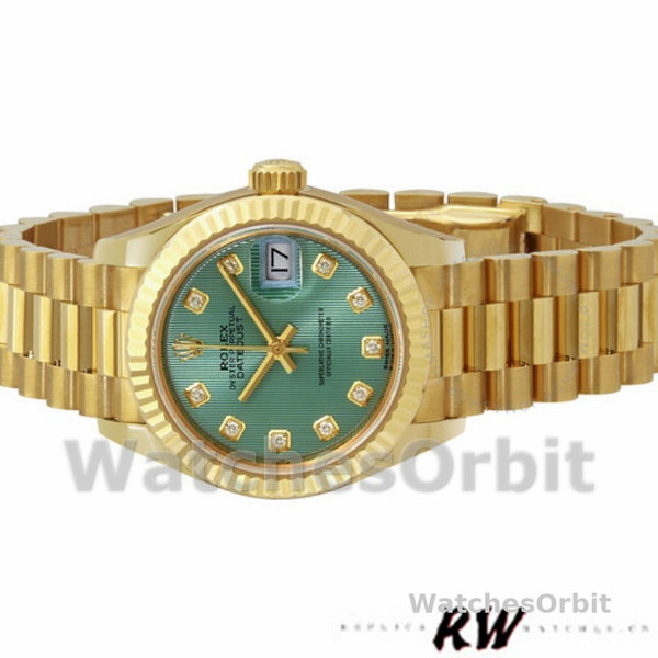 Womens Rolex Datejust 279178-28mm, Mint Green, Diamond Dial, Fluted Bezel, Lady Mint Green Replica Watch Image