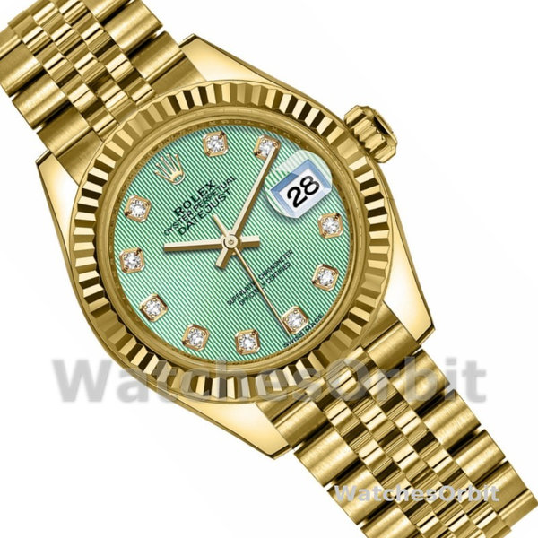 Replique Rolex Datejust-279178 pour femme, 28 mm, or jaune, cadran vert menthe avec diamants, Lady Mint Green
