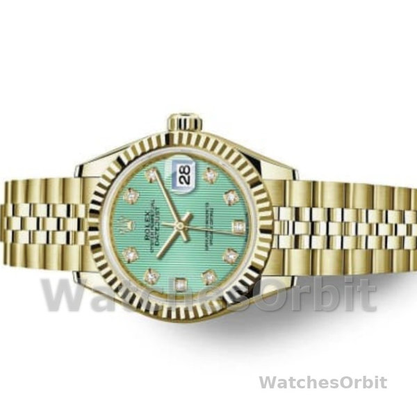 Replique Rolex Datejust-279178 pour femme, 28 mm, or jaune, cadran vert menthe avec diamants, Lady Mint Green