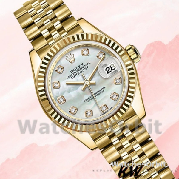 Womens Rolex Datejust-279178, 28mm, Yellow Gold, MOP Diamond Dial, Lady MOP Replica Watch Image