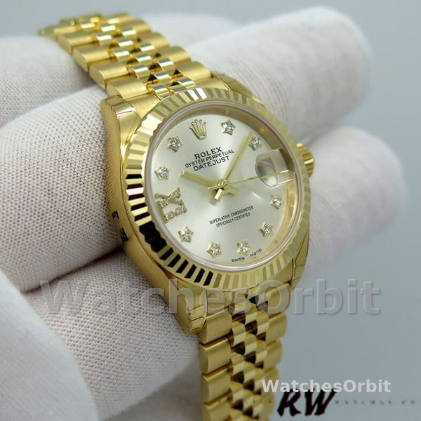 Women's Rolex Datejust-279178, 28mm, Silver Diamond Dial, Fluted Bezel, Lady Silver