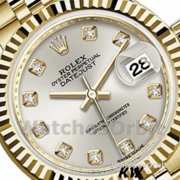 Replica Dames Rolex Datejust 279178-28mm, Geelgoud, Zilveren Diamanten Wijzerplaat, Lady Silver