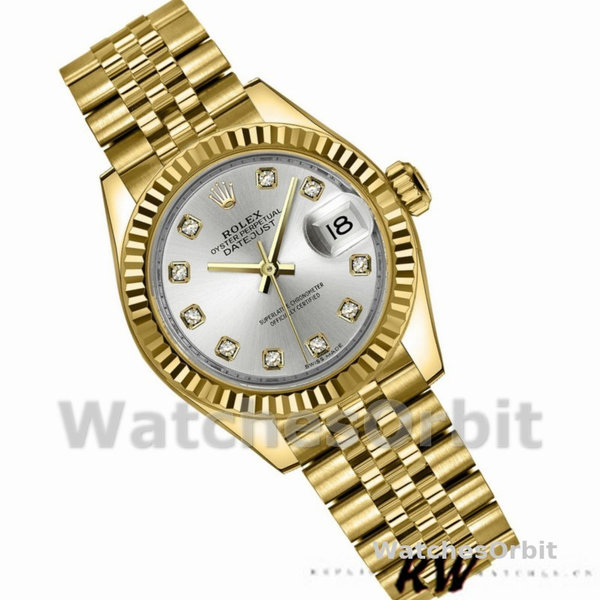 Replica Dames Rolex Datejust 279178-28mm, Geelgoud, Zilveren Diamanten Wijzerplaat, Lady Silver