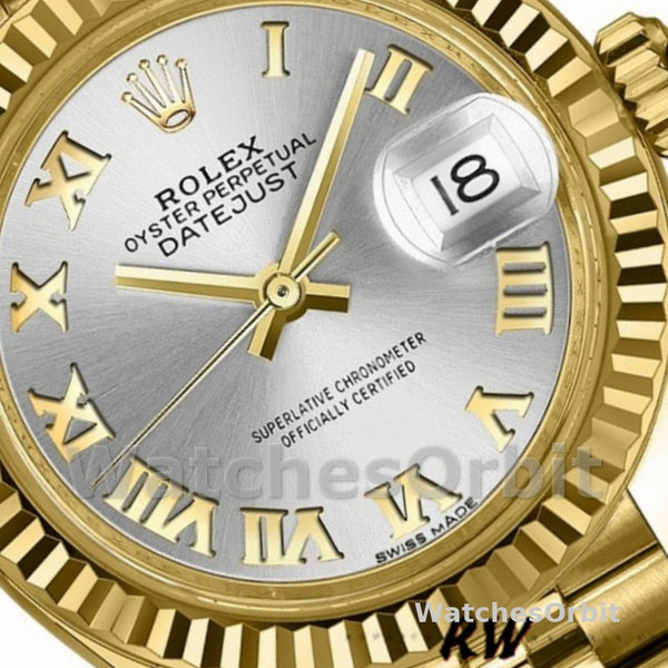 Replique Rolex Datejust-279178 pour femme, 28 mm, or jaune, cadran romain argenté, Lady Silver