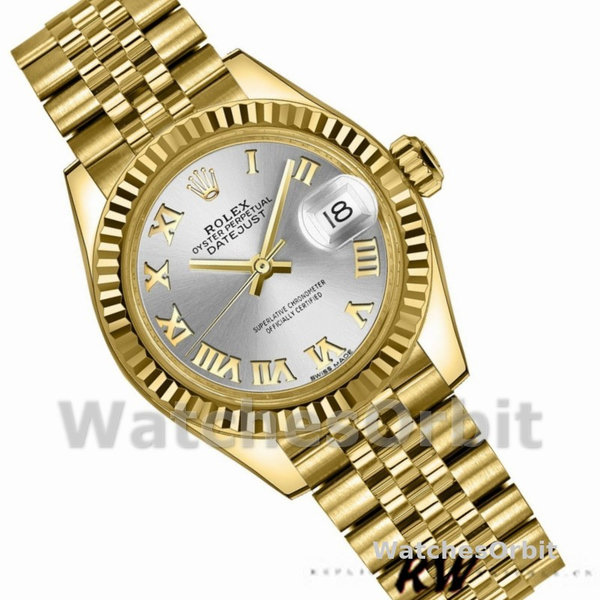 Replique Rolex Datejust-279178 pour femme, 28 mm, or jaune, cadran romain argenté, Lady Silver