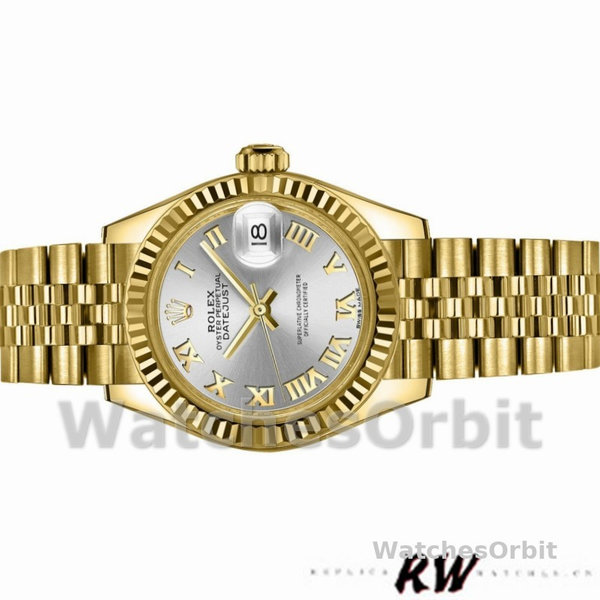 Replique Rolex Datejust-279178 pour femme, 28 mm, or jaune, cadran romain argenté, Lady Silver
