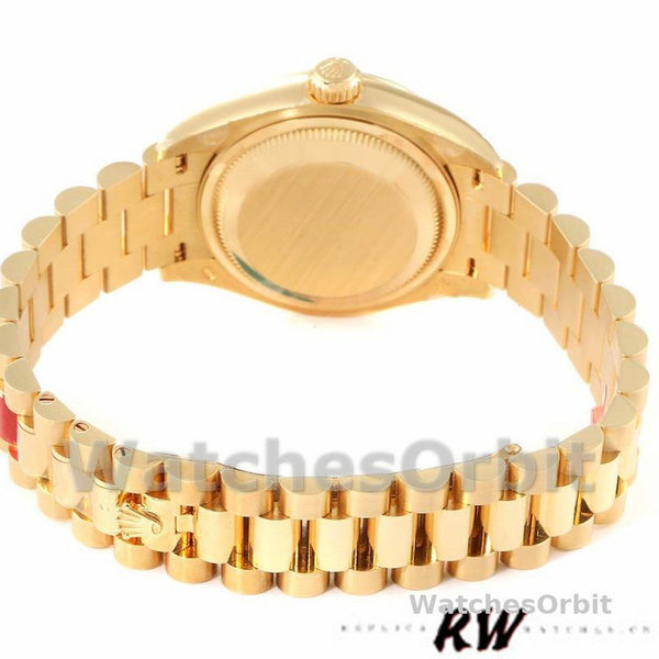 Replica Dames Rolex Datejust-279178, 28mm, Geelgoud, Romeinse wijzerplaat, geribbelde lunette, Lady White