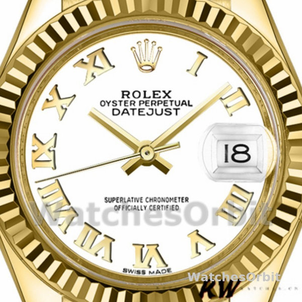 Replica Dames Rolex Datejust-279178, 28mm, Geelgoud, Romeinse wijzerplaat, Lady White