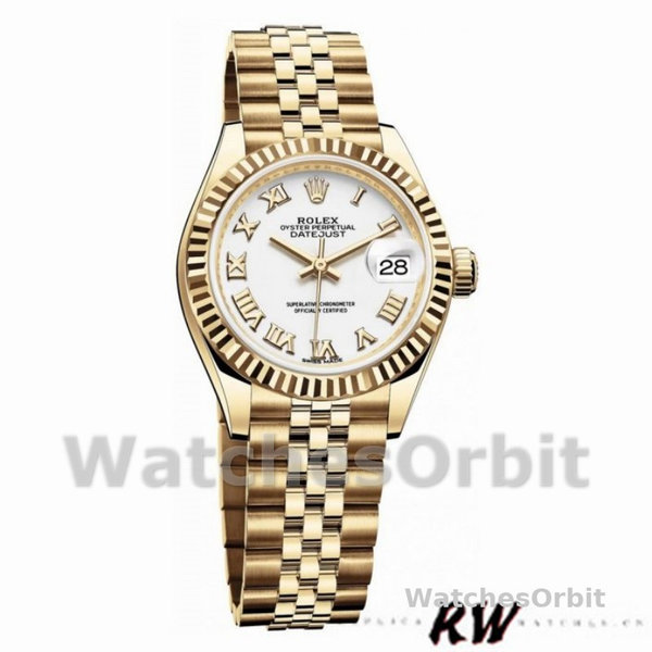 Replica Dames Rolex Datejust-279178, 28mm, Geelgoud, Romeinse wijzerplaat, Lady White