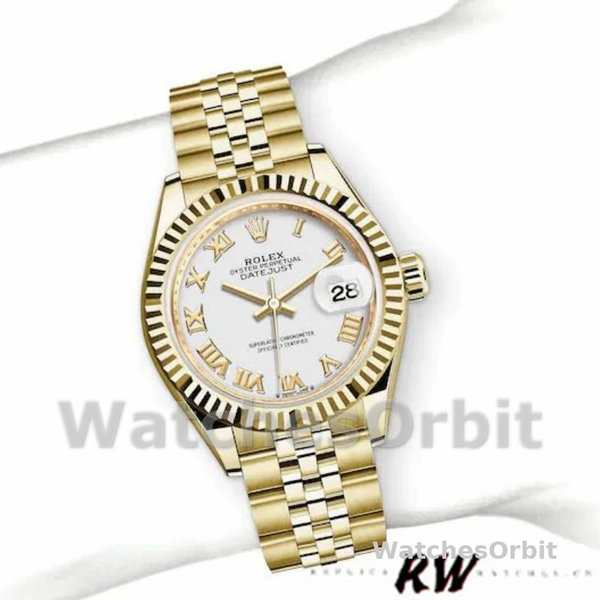 Replica Dames Rolex Datejust-279178, 28mm, Geelgoud, Romeinse wijzerplaat, Lady White