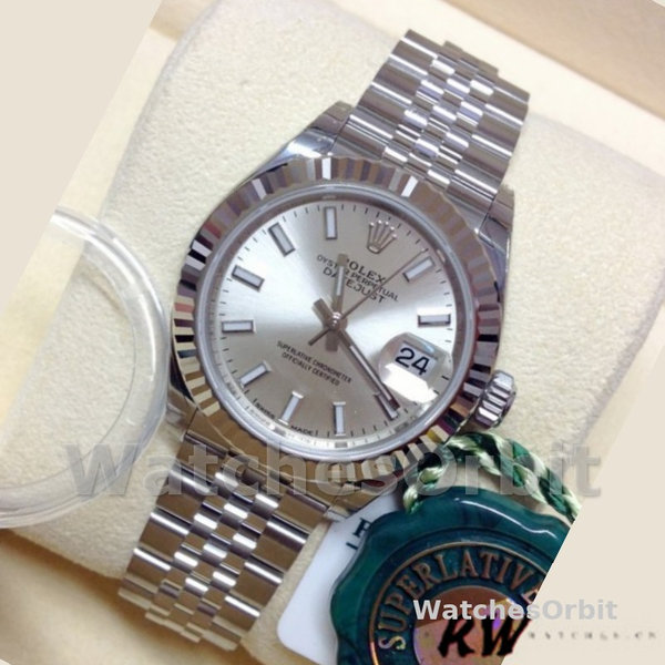 Rolex Datejust 28 Automatic Silver Dial White Gold and Steel M279174 0005 Women's Watch