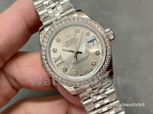Womens Rolex Datejust 28-m279384RBR, Silver Dial, Diamond Bezel, Women’s Silver Dial Replica Watch Image