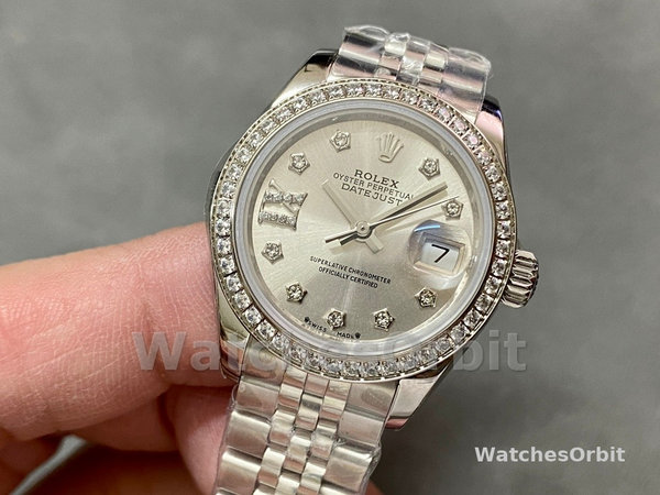 Womens Rolex Datejust 28-m279384RBR, Silver Dial, Diamond Bezel, Women’s Silver Dial Replica Watch Image