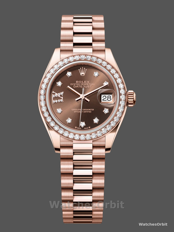 Rolex Datejust 28mm Everose Gold 279135RBR 0001 Chocolate 17 Diamond President Lady