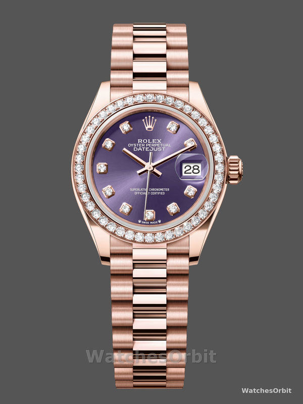Rolex Datejust 28mm Everose Gold m279135rbr 0020 Aubergine Diamond President Women's Watch