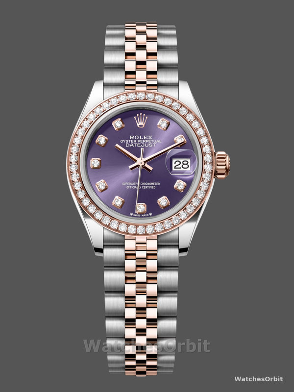 Rolex Datejust 28mm Everose Gold m279381rbr 0015 Aubergine Diamond Lady Watch