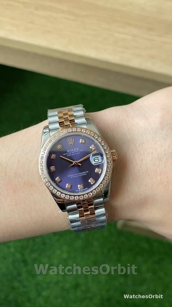 Women's Rolex Datejust 28-m279381rbr 0015, Everose Gold, Aubergine Diamond, Lady’s Purple Dial