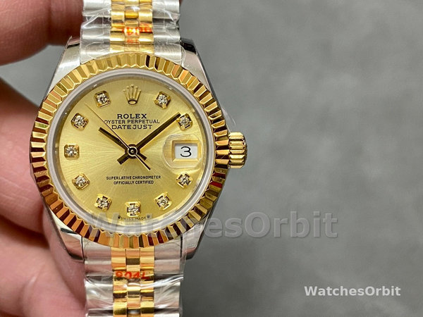 Womens Rolex Datejust 28mm Yellow Gold & Steel m279173 0011 Womens Champagne Dial Replica Watch Image