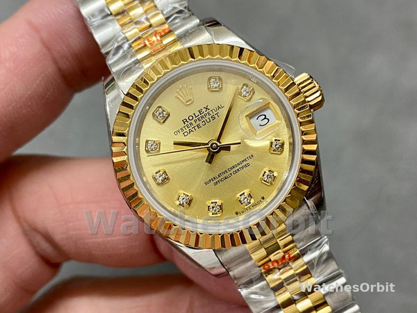 Womens Rolex Datejust 28mm Yellow Gold & Steel m279173 0011 Womens Champagne Dial Replica Watch Image