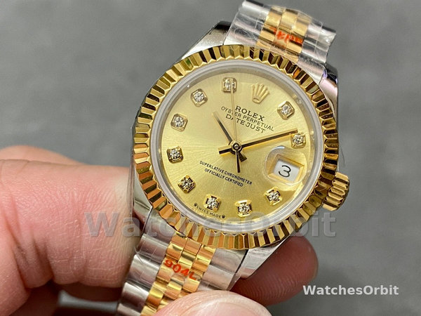Womens Rolex Datejust 28mm Yellow Gold & Steel m279173 0011 Womens Champagne Dial Replica Watch Image
