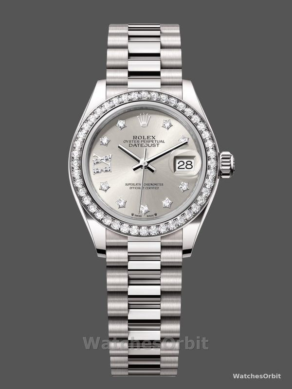 Rolex Datejust 28mm White Gold Silver Diamond President 279139rbr 0003 Women's Watch