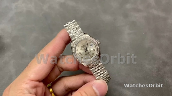 Women's Rolex Datejust 28mm White Gold Silver Diamond President Dial - 279139RBR 0003 Silver Dial