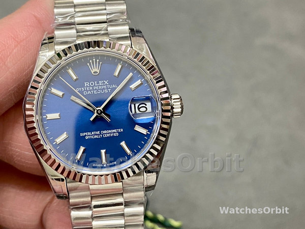 Replica Rolex Datejust 31-m278274 da donna, lunetta scanalata, quadrante blu, quadrante blu da donna