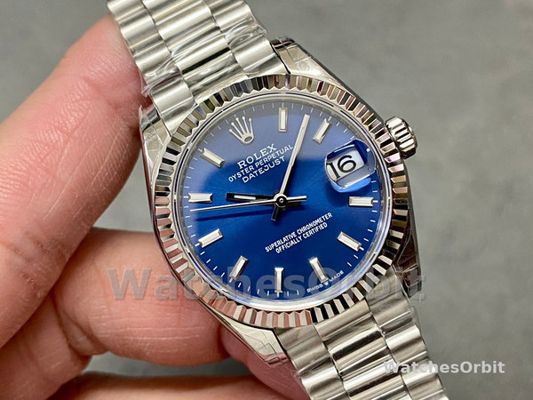 Replica Rolex Datejust 31-m278274 da donna, lunetta scanalata, quadrante blu, quadrante blu da donna