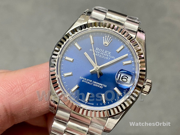 Replica Rolex Datejust 31-m278274 da donna, lunetta scanalata, quadrante blu, quadrante blu da donna