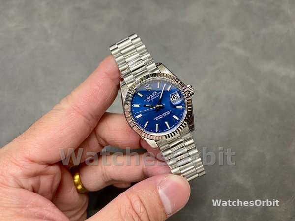 Replica Rolex Datejust 31-m278274 da donna, lunetta scanalata, quadrante blu, quadrante blu da donna