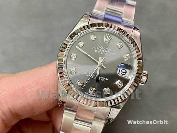Rolex Datejust 31 Grey Diamond Dial Fluted Bezel 278274 Women's Watch