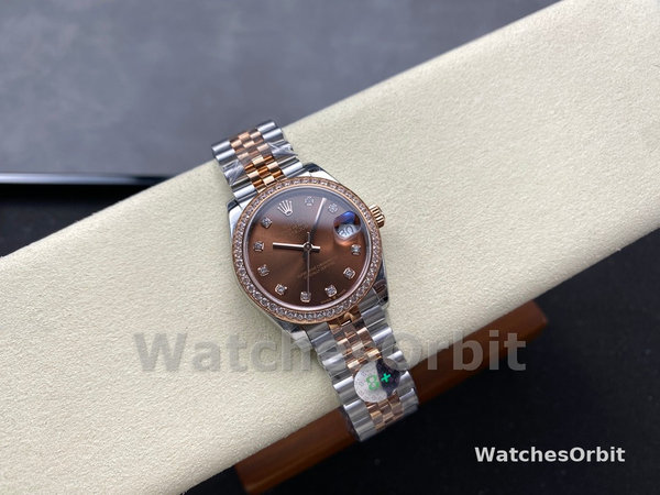 Rolex Datejust 31 m278381RBR 0028 Rose Gold Chocolate Diamond Dial Diamond Bezel Lady Watch