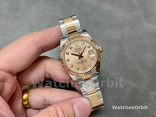 Replica Rolex Datejust donna 31-278271 0023, quadrante rosa con diamanti, quadrante oro rosa donna