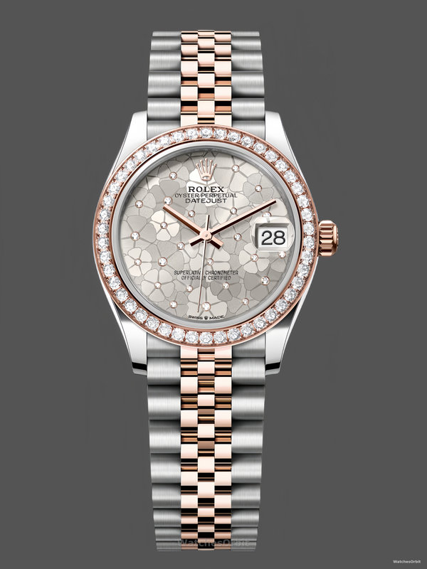 Rolex Datejust 31 Rose Gold Silver Floral Motif Diamond Dial Diamond Bezel m278381rbr 0032
