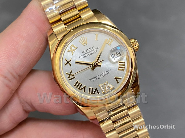 Rolex Datejust 31 Silver VI Daimond Dial 18k Yellow Gold Watch 178248