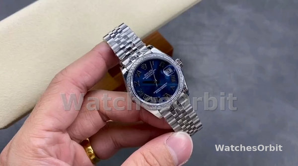 Replica Rolex Datejust 31mm Blauwe Romeinse Wijzerplaat Roestvrij Staal & Wit Goud voor dames - M278384RBR 0037 Blauwe Wijzerplaat
