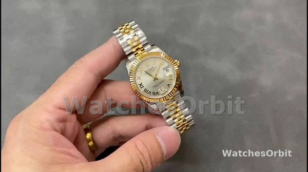 Replique Rolex Datejust 31-m278273 0004, acier inoxydable et or jaune, cadran romain argenté, cadran argenté pour femme