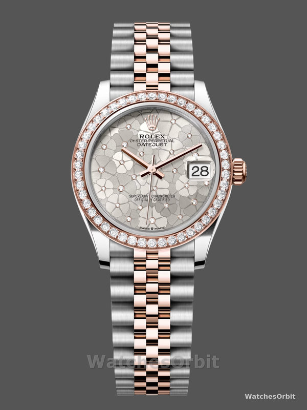 Rolex Datejust 31 Two Tone Silver Floral-Motif Diamond Bezel m278381rbr 0032 Women's Watch