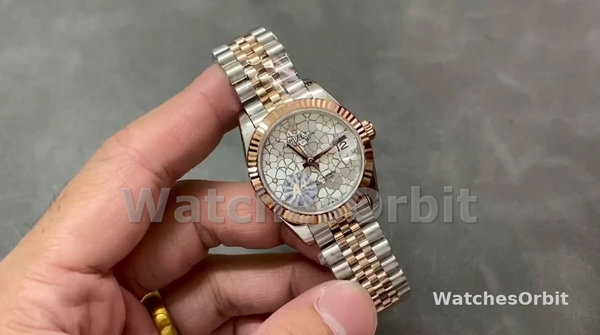 Women's Rolex Datejust 31-m278381rbr, Two-Tone, Silver Floral-Motif, Diamond Bezel, Women’s Silver Floral Motif Dial