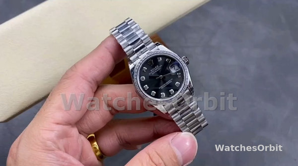 Replique Rolex Datejust 31mm Or Blanc Cadran Gris Foncé Femmes - M278289RBR 0006 Cadran Gris Foncé