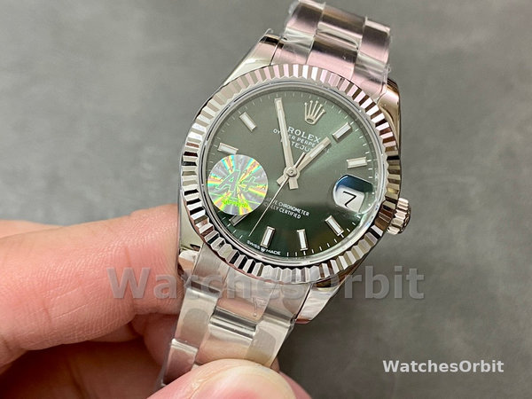 Replica Rolex Datejust 31-M278274 donna, oro bianco, quadrante verde menta, quadrante verde donna