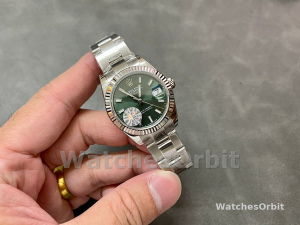 Replica Rolex Datejust 31-M278274 donna, oro bianco, quadrante verde menta, quadrante verde donna