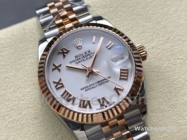 Replica Rolex Datejust donna 31-278271 0002, quadrante bianco con numeri romani, bianco donna